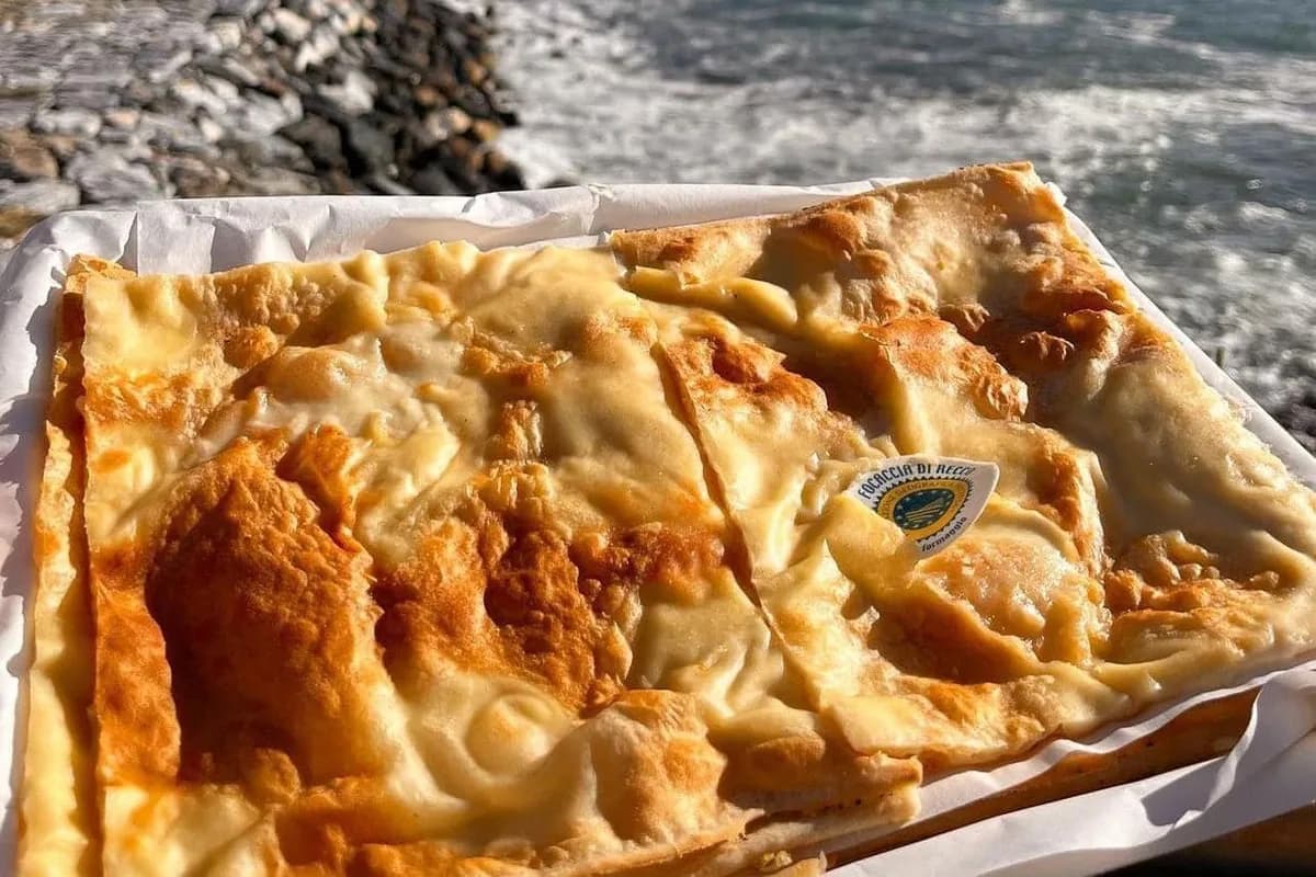 Ligurian focaccia served during a food stop in Recco